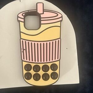 Bubble Tea Themed Phone Case - Pink, Yellow, and Brown